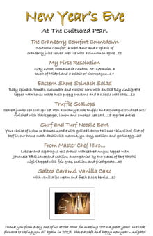New Year’s Eve 2016 Menu at The Cultured Pearl Restaurant & Sushi Bar